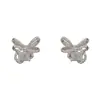 Pendientes Cuadrados de Diamante con Lazo Completo, Moda Versátil Exquisita Coreana y Japonesa, Pendientes Únicos de Lujo Ligero Simples de Gama Alta Super Brillantes