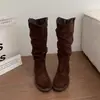 Botas de tacón grueso retro de moda con pliegues apilados otoño/invierno 2026 botas largas Maillard botas de montar de vaquero occidental de moda