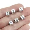 3830 contas digitais quadradas de prata antiga 0-9 pequeno pingente material corda trançada feita à mão pulseira de contas acessórios