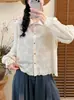 Camisa de Manga Larga para Mujer Otoño 2026 con Bordado Jacquard, Camisa Holgada Casual Estilo Perezoso, Camisa Estilo Universitario