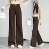 Calça reta de cintura alta vintage sob medida para outono, afina a silhueta, perna larga, jeans com estampa de leopardo, solta e com bom caimento.