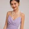 Collar de perlas multicapa para mujer, cadena larga y grande para suéter, estilo vintage, con cuentas redondas, para decorar cheongsam 273
