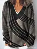 Sudadera casual para mujer, transfronteriza, nueva moda, estampado de bloques de color, cuello en V, manga larga, estilo europeo y americano