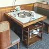 Olla de hierro purificado, mesa de olla caliente de mármol, olla de cocción lenta eléctrica comercial sin humo, olla para pollo estilo Noreste, estufa de madera maciza