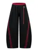 Pantalones Jogger de Retazos Rayados Color Block con Doble Cintura Estilo Retro Americano para Mujer, Pantalones Deportivos de Pierna Ancha para Danza Jazz