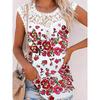 Chaleco informal holgado de algodón de colores con cuello redondo y borde de encaje con estampado floral para mujer de Amazon, estilo europeo y americano, verano 2022