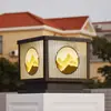 Luces Solares para Poste de Columna al por Mayor de Fábrica con Materiales de Aluminio y Acrílico, con Patrones de Paisaje Estampados en Seda, Luces LED para Poste de Valla y Puerta