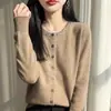 Nuevo cárdigan de punto liso con pedrería, estilo minimalista, para primavera y otoño, para mujer, de un solo pecho, corte ajustado, elegante top de manga larga para ir al trabajo.