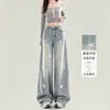 Jeans largos de perna larga com estampa de estrela estilo americano picante para mulheres, novo design da primavera e outono de 2026, calças compridas retas e largas