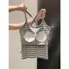 Camisola Corta de Verano para Mujer con Copas, Espalda Cruzada, Rayas Laterales que Reducen el Busto, Sin Mangas de Algodón, Espalda Hermosa