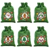 Bolsa de Regalo Navideña Verde al por Mayor Transfronteriza Bolsa con Cordón de Papá Noel Bolsa de Dulces de Nochebuena Bolsa para Manzanas Bolsa de Lino