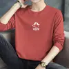 Camiseta Branca 100% Algodão Masculina Manga Longa Marca Tendência Estampa Divertida Gola Redonda Camisa para Camada Inferior Camiseta
