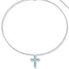 Collar Cruz de Diamantes Azul Profundo Versátil de Verano de Alta Gama Francés Colgante de Diamantes Completos Azul Santorini Cadena para Clavícula Mujer