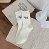 Calcetines lindos de longitud media para mujer con estampado de cachorro, estilo estudiante de primavera y otoño con rayas, lunares, calcetines largos de algodón