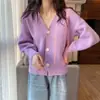 Suéter Corto Holgado Estilo Coreano para Mujer Primavera y Otoño, Cárdigan de Punto con Cuello en V para Mujer, Top de Moda Chic