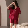 Pijama de Algodón Puro para Pareja de Bodas Verano 2026 Rojo Manga Corta Shorts Cardigan para Hombre y Mujer 100% Algodón Ropa de Casa para Recién Casados