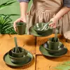Juego de vajilla rústica de cuatro piezas para restaurantes de hot pot comerciales, que incluye platos para huesos, tazones, tazas y cucharas, hecho de melamina, con tazones para condimentos y salsas para mojar.