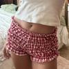 Shorts Femininos Transfronteiriços Shorts Xadrez Casuais Europeus e Americanos Moda Babados Sexy Cintura Baixa