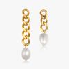 ED104 perla de agua dulce cadena irregular longitud AB aretes asimétricos de tuerca acero titanio chapado en oro de 18K