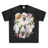Camiseta de Manga Corta con Estampado de Zidane Retro Americano Transfronterizo Lavada Cuello Redondo Algodón Pesado Cuello Pequeño Camiseta de Moda