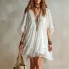 Conjunto de Vestido de Chifón de 2 Piezas con Cuello en V para Mujer, Nuevo para Verano 2026 Europeo y Americano, para Vacaciones en la Playa, Vestido de Playa Holgado para Cubrir