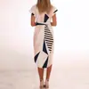 Moda Femenina Sexy de Europa y América Aliexpress Amazon Nuevo Vestido de Longitud Media con Estampado Cuadrado y Cuello en V