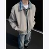 Chaqueta de cuadros con solapa de dos piezas falsas para hombre, primavera y otoño, nueva, holgada, exterior, patchwork, cuello, juvenil, moderna, casual, top