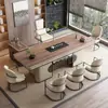 Mesa de Té de Pizarra con Veta de Madera 2025 Nuevo Juego de Té de Gama Alta Estilo Chino Nuevo Tetera Integrada Mesa de Té Totalmente Automática para Oficina