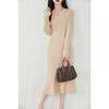 Vestido de Gola Redonda Outono e Inverno Suéter de Lã Pura Feminino Espessado Comprimento Médio Acima do Joelho Vestido Longo Slim Fit Emagrecedor Malha Vestido Cauda de Peixe