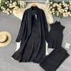Conjunto de punto casual chic estilo nuevo de otoño e invierno de Amazon transfronterizo: conjunto de tres piezas: chaleco sin mangas, cárdigan suéter y pantalones