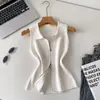 Colete Tricotado Estilo Coreano Estilo Workwear Gola Polo Zíper para Mulheres Verão Slim Fit Sem Mangas Top Externo