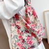 Bolsa de lona com estampa de leopardo azul, grande capacidade, pequena bolsa de ombro floral, estilo japonês e coreano, estilo pastoral, deslocamento diário