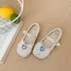 Zapatos de Princesa Cristal Elsa para Niñas, Nuevos Zapatos de Cuero Coloridos con Lazo para Niños y Bebés de Primavera y Otoño, Zapatos Planos de Suela Suave con Pedrería