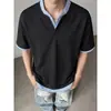 Camisa Polo Casual Nueva de Verano para Hombre de Manga Corta, Cuello en V, Falso Dos Piezas, Diseño Holgado Fresco de Moda, Camiseta Superior