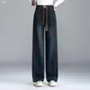 Jeans Feminino de Cintura Alta Wide Leg 2026 Outono Novo Reto Solto Emagrecedor Plus Size Durável Versátil Casual Calça Longa