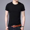 Camiseta de manga corta con cuello redondo de verano para hombre, camiseta fina de color liso de manga corta con camiseta base, chaqueta para hombre al por mayor