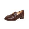 Mocasines Vintage Estilo Británico Camelia Piel Vacuna 2025 Mujer Primavera y Otoño Nuevos Punta Redonda Slip-on Tacón Ancho Zapatos de Una Capa