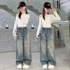 Calça Larga para Meninas Primavera e Outono 2026 Nova Estilosa Casual de Perna Reta para Meninas Mais Velhas Calça Jeans de Primavera Infantil