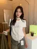 Liquidação, Sem Devoluções ou Trocas: Camiseta Manga Curta Gola Redonda Estampa de Letras Veludo Nuvem Estilo Coreano Chá Verde Limão Outono (com cachecol)