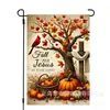 Bandera de Jardín de Elfo de Calabaza y Hoja de Arce de Acción de Gracias Transfronteriza Fondo de Otoño Bandera Decorativa Bandera Colgante para Jardín Exterior