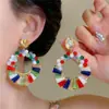 Aretes de aguja plateada con diamantes, borlas geométricas de perlas, ultra brillantes, lujosos y exquisitos, personalizados y elegantes, aretes de alta gama