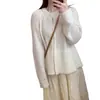 Cardigã suéter juvenil e estiloso em cores de doce para mulheres, estilo primavera e outono, versão coreana, casaco fino suave, cinza, tamanho único