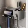 Suporte de Armazenamento para Secador de Cabelo Prateleira de Armazenamento Plástico Multiuso Sem Furos Banheiro Secador de Cabelo Banheiro Montado na Parede Rack