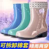 Botas de lluvia impermeables para mujer, botines cortos de moda para adultos, forradas de felpa, cálidas, antideslizantes, botas de agua para cocina, zapatos de goma