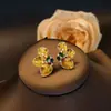 Pendientes de flor de tres pétalos tridimensionales con incrustaciones de circonita de color mixto y perla de vidrio, joyería de moda retro para mujer, venta al por mayor