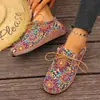 Zapatos Casuales de Madera de Colores Estilo Étnico para Mujer con Suela Gruesa, Zapatos de Lona de Caña Baja de Gran Tamaño para Exportación Transfronteriza con Cordones y Graffiti