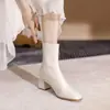 Botas elásticas blancas ajustadas para mujer, nueva colección otoño 2026, tacón grueso, botas de moda de tacón alto, botines estilo Chelsea con punta cuadrada pequeña