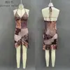 Vestido de Primavera e Verão Europeu e Americano Bainha Irregular com Babados Retrô Patchwork Sexy Saia Longa Feminina