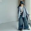 Conjunto de Pantalones Vaqueros de Estilo Coreano para Otoño, con Múltiples Bolsillos y Cordón, y Cárdigan con Capucha para Niños Medianos y Grandes, Pantalones de Pierna Ancha, Ropa de Abrigo
