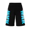 Pantalones cortos deportivos Y2K estilo callejero americano morados y blancos con estampado de letras, corte holgado con cordón, unisex